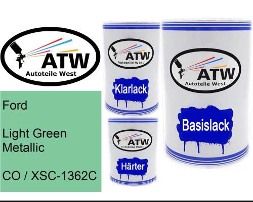 Ford, Light Green Metallic, CO / XSC-1362C: 500ml Lackdose + 500ml Klarlack + 250ml Härter - Set, von ATW Autoteile West.